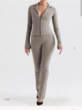House of CB Taupe Zip-Front Straight-Leg Jumpsuit